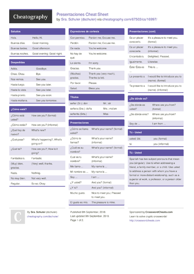 82 Spanish Cheat Sheets - Cheatography.com: Cheat Sheets For Every Occasion