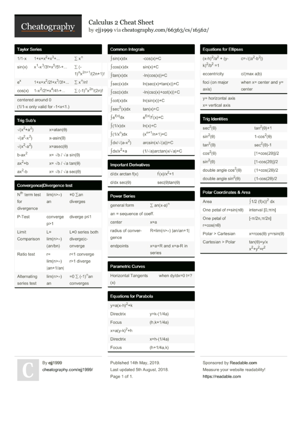 Calculus 2 Cheat Sheet by ejj1999 - Download free from ...