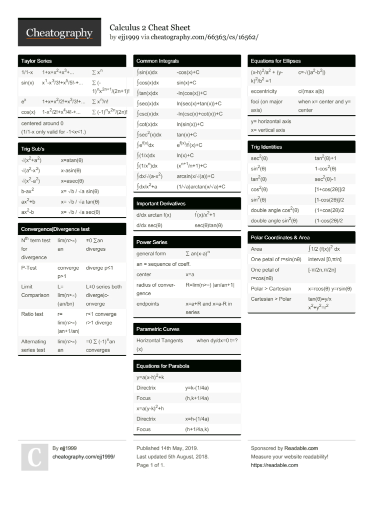 calculus 2 cheat sheet