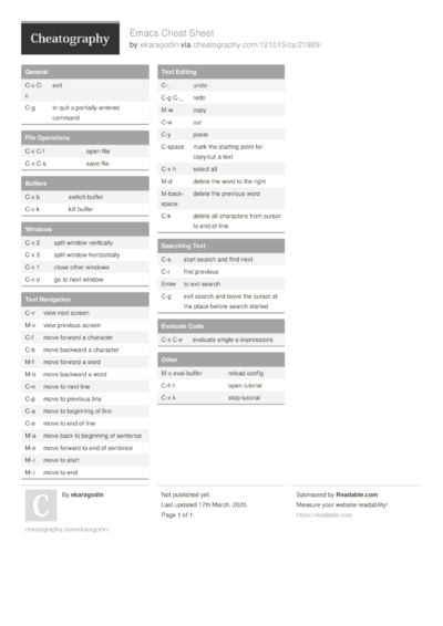 63 Emacs Cheat Sheets - Cheatography.com: Cheat Sheets For Every Occasion