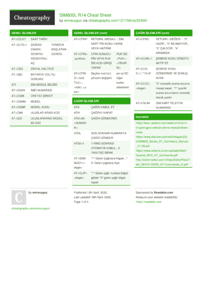 Cheat Sheets Matching "arduino" - Cheatography.com: Cheat Sheets For ...
