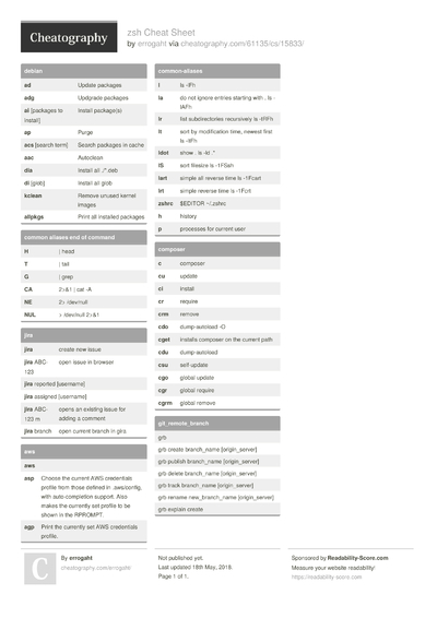 16 Zsh Cheat Sheets - Cheatography.com: Cheat Sheets For Every Occasion