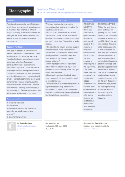 24 Feedback Cheat Sheets - Cheatography.com: Cheat Sheets For Every ...