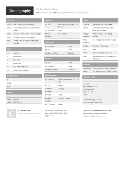 Cheat Sheets Matching 