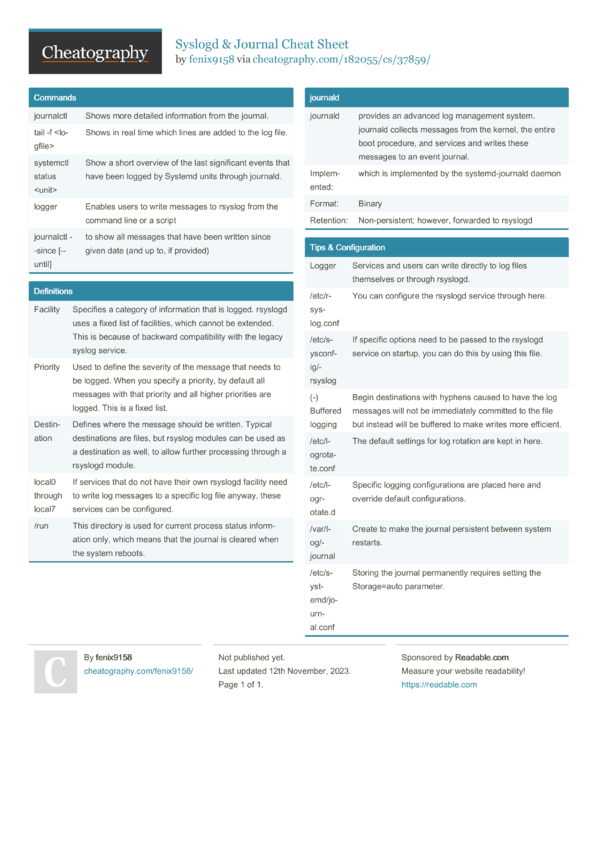Syslogd & Journal Cheat Sheet by fenix9158 - Download free from ...