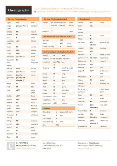 49 German Cheat Sheets - Cheatography.com: Cheat Sheets For Every Occasion