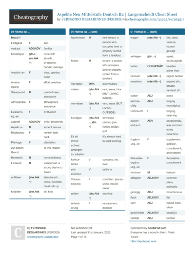 80 German Cheat Sheets - Cheatography.com: Cheat Sheets For Every Occasion