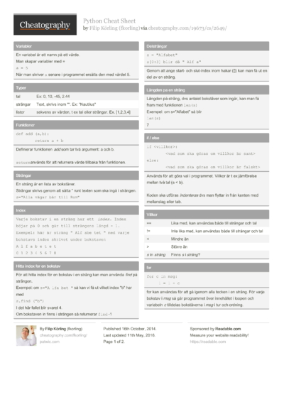 Cheat Sheets in Svenska (Swedish) - Cheatography.com: Cheat Sheets For ...