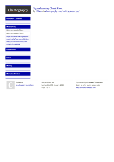 1 Hyperlearning Cheat Sheet - Cheatography.com: Cheat Sheets For Every ...