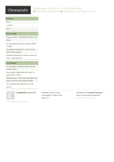 Circular Motion & Gravitation - Phy 12 - Unit 4 Cheat Sheet by ...