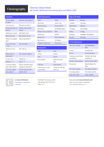 76 German Cheat Sheets - Cheatography.com: Cheat Sheets For Every Occasion