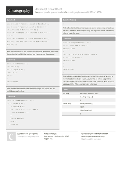 19 Array Cheat Sheets - Cheatography.com: Cheat Sheets For Every Occasion image.