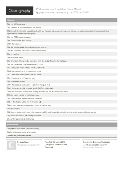 Bash Cheat Sheet By Gregcheater - Download Free From Cheatography ...