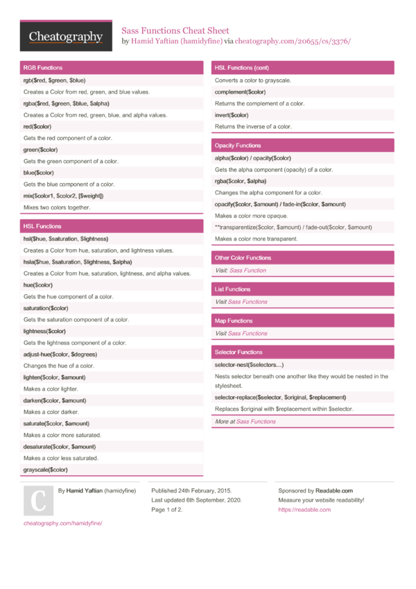 Sass Functions Cheat Sheet by hamidyfine - Download free from ...