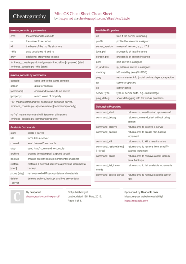 MineOS Cheat Sheet Cheat Sheet by hexparrot - Download free from ...