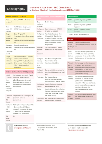 Windows Backup Service Cheat Sheet by Hoejlund - Download free from ...