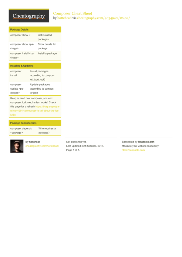Composer Cheat Sheet by hottehead - Download free from Cheatography ...
