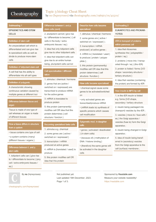 Topic 3 biology Cheat Sheet by hqneyroses - Download free from ...