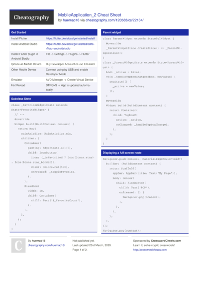 9 Flutter Cheat Sheets - Cheatography.com: Cheat Sheets For Every Occasion