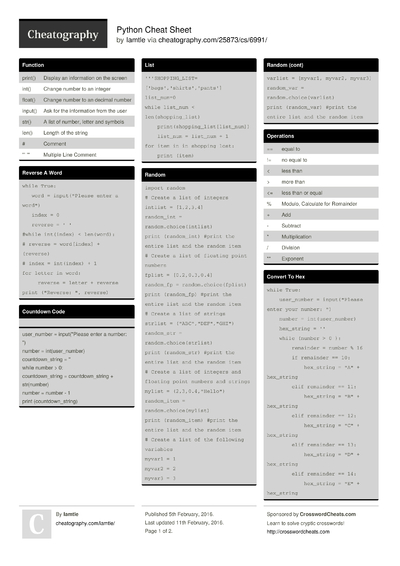 Cheat Sheets Matching 