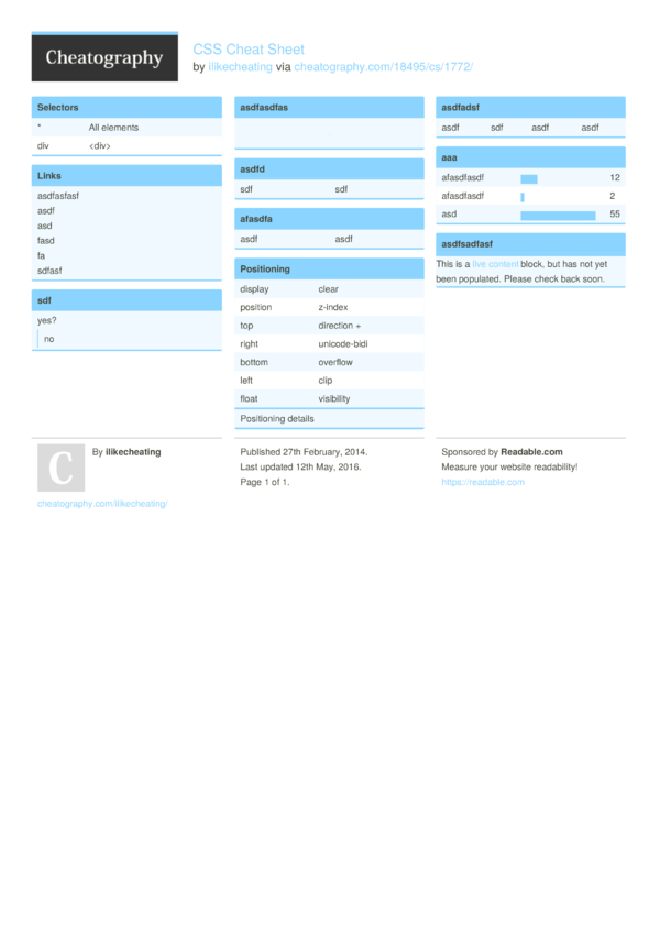 CSS Cheat Sheet by ilikecheating - Download free from Cheatography ...