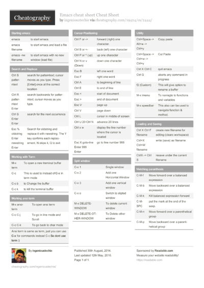 63 Emacs Cheat Sheets - Cheatography.com: Cheat Sheets For Every Occasion