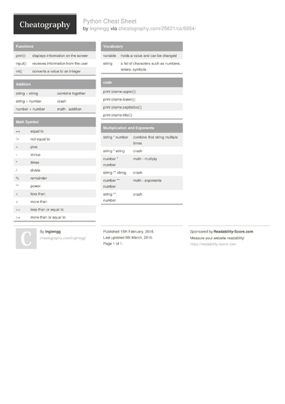 742 Python Cheat Sheets - Cheatography.com: Cheat Sheets For Every Occasion