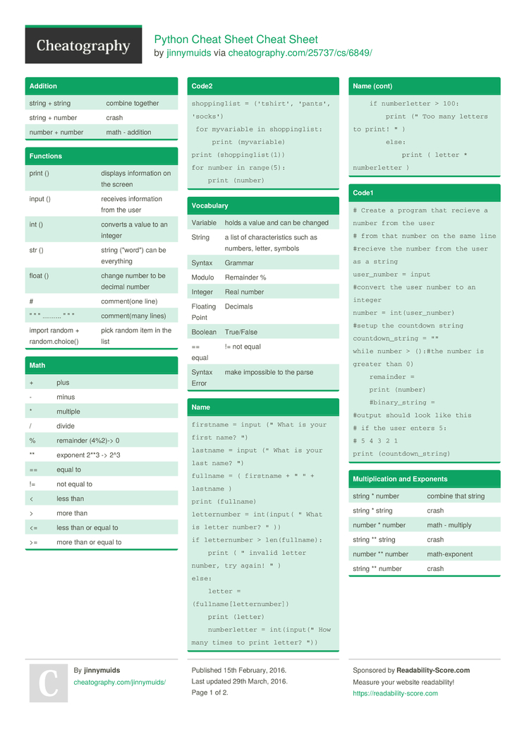 Python cheat sheets pdf Python cheat sheets pdf