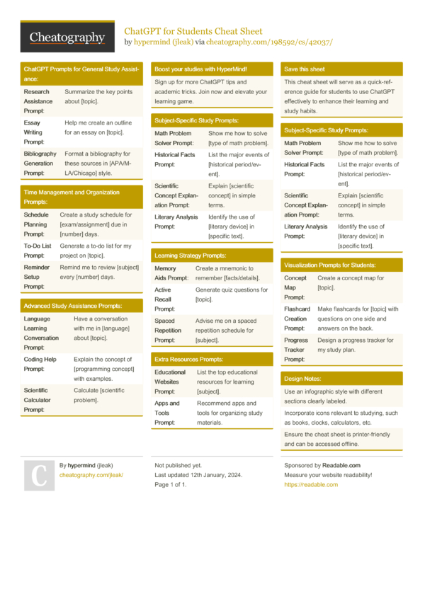 ChatGPT for Students Cheat Sheet by jleak - Download free from ...