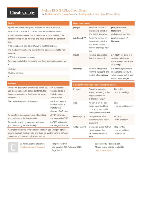 Python ESO II AULA Cheat Sheet by jlosantos - Download free from ...