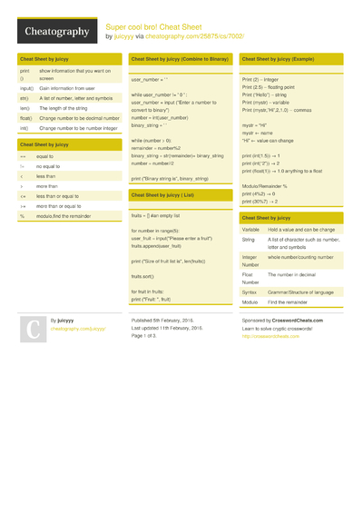29 Sheet Cheat Sheets - Cheatography.com: Cheat Sheets For Every Occasion