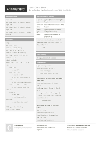 13 Swift Cheat Sheets - Cheatography.com: Cheat Sheets For Every Occasion
