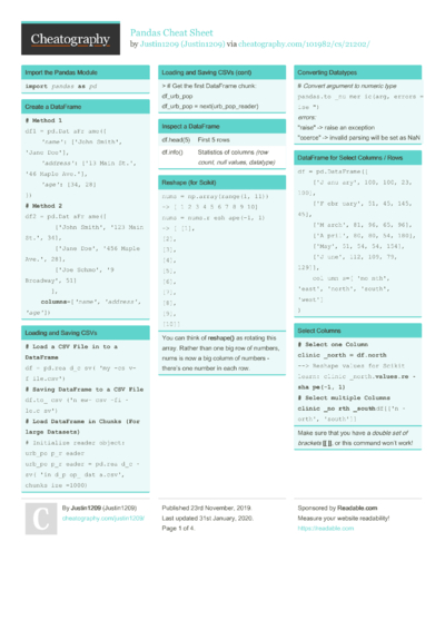 Seaborn Cheat Sheet by Justin1209 - Download free from Cheatography ...