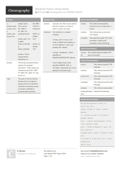 3 Socket Cheat Sheets - Cheatography.com: Cheat Sheets For Every Occasion