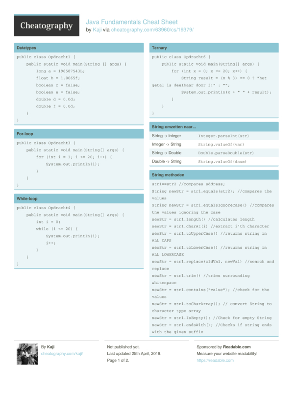 Java Fundamentals Cheat Sheet By Kaji Download Free From Cheatography