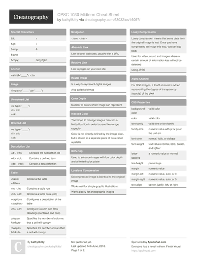 98 Web Cheat Sheets - Cheatography.com: Cheat Sheets For Every Occasion