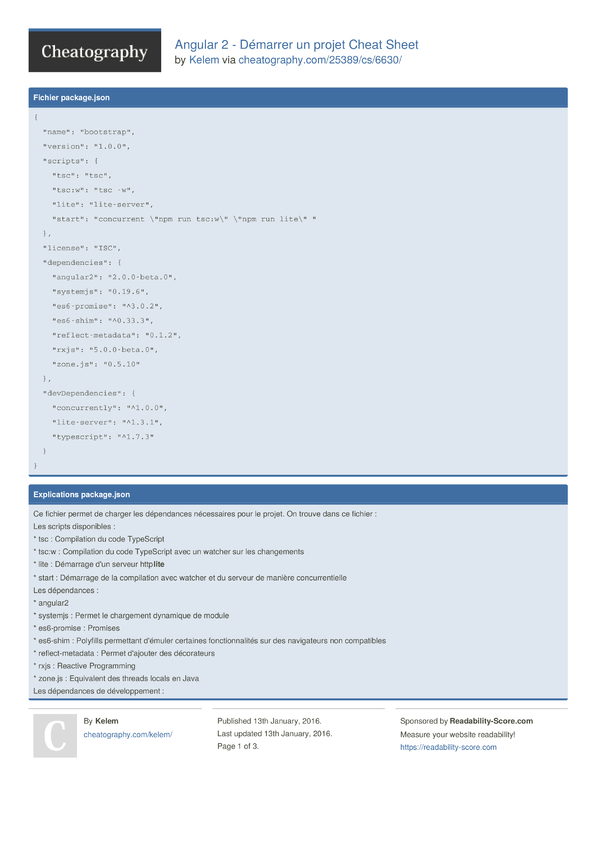 Angular 2  Démarrer un projet Cheat Sheet by Kelem  Download free