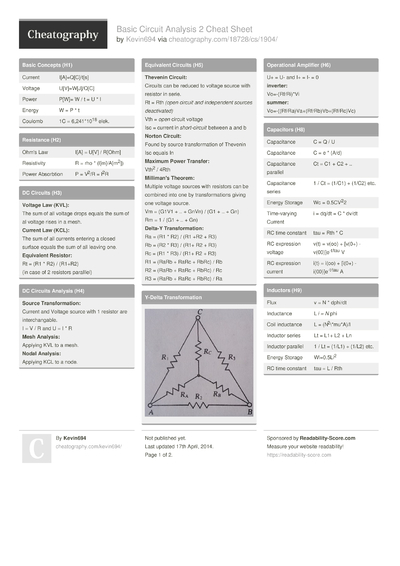 5 Circuit Cheat Sheets Cheat Sheets For Every Occasion 0864