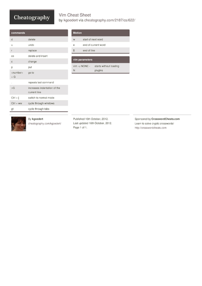 196 Vim Cheat Sheets - Cheatography.com: Cheat Sheets For Every Occasion