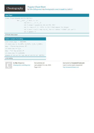 6 Pygame Cheat Sheets - Cheatography.com: Cheat Sheets For Every Occasion