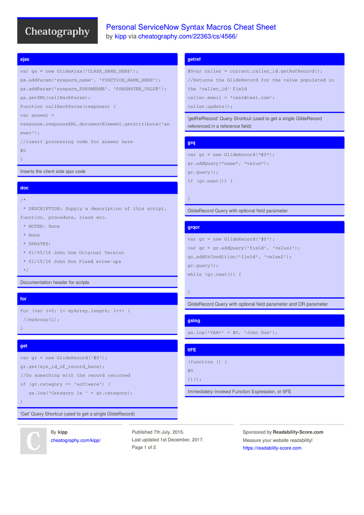 Servicenow gliderecord cheat sheet