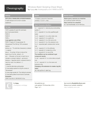 3 Bat Cheat Sheets - Cheatography.com: Cheat Sheets For Every Occasion