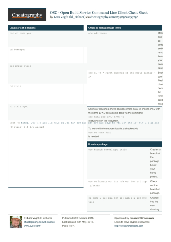 OSC - Open Build Service Command Line Client Cheat Sheet by kl_eisbaer ...