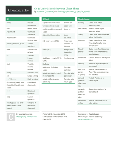 14 Unity Cheat Sheets - Cheatography.com: Cheat Sheets For Every Occasion