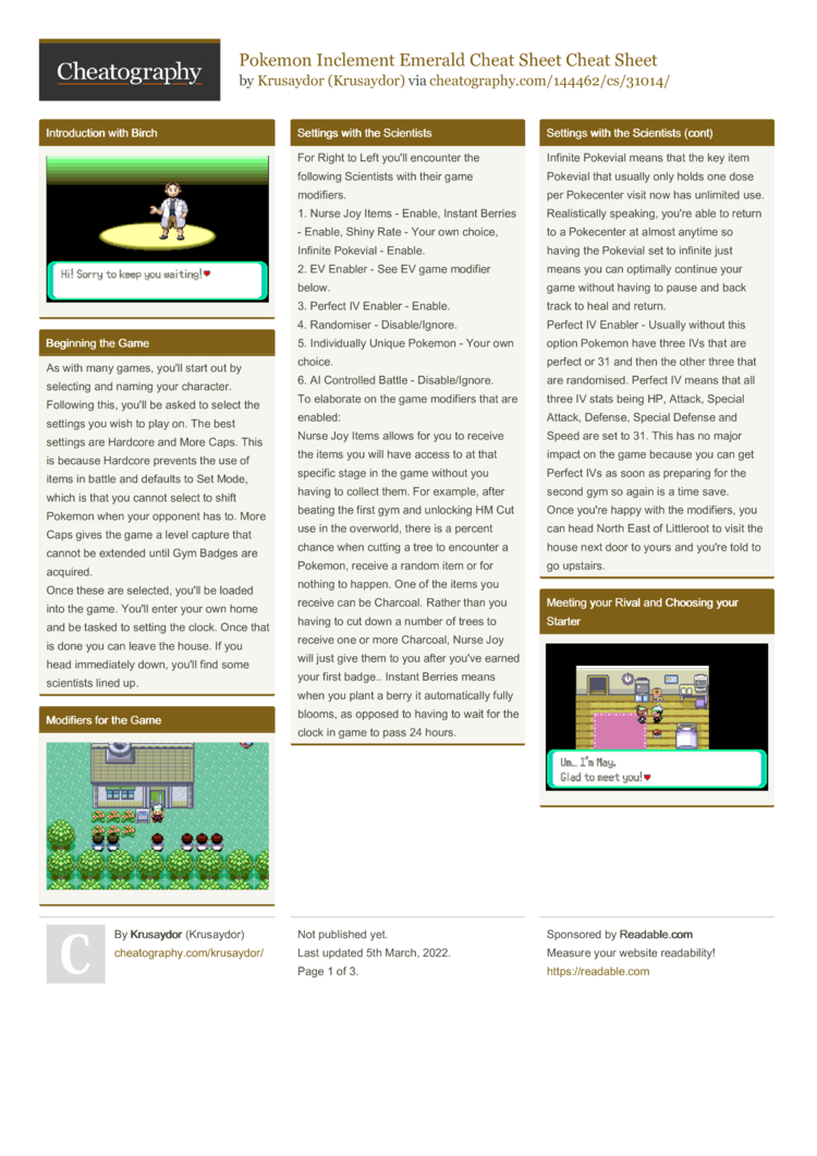 Pokemon White 2 Cheats - [PDF Document]