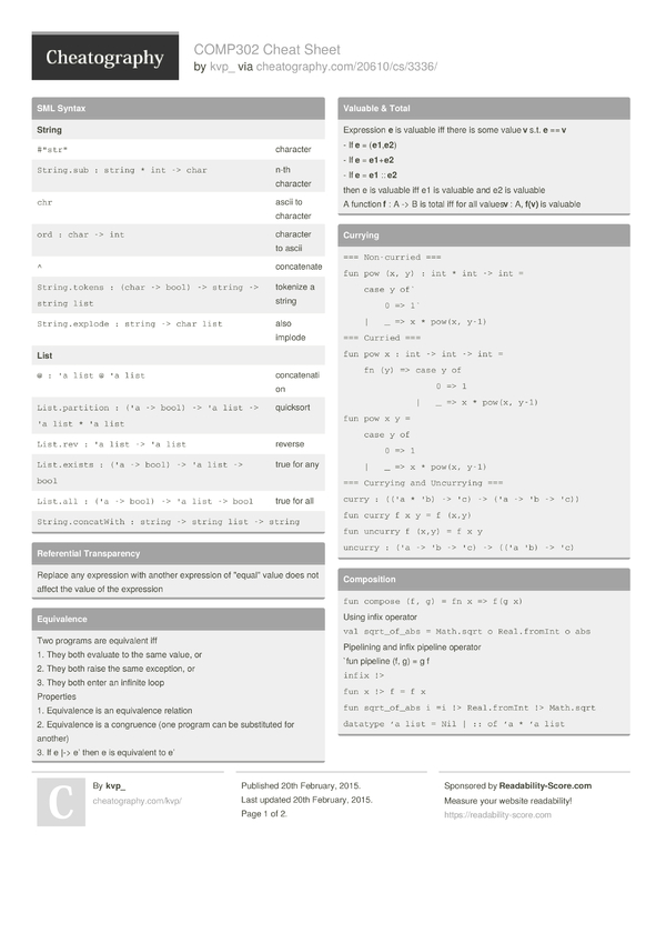 COMP302 Cheat Sheet by kvp_ - Download free from Cheatography ...