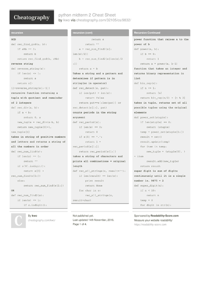 713 Python Cheat Sheets - Cheatography.com: Cheat Sheets For Every Occasion