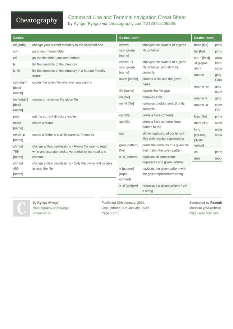 Command Line And Terminal Navigation Cheat Sheet By Kyngo Download Free From Cheatography Cheatography Com Cheat Sheets For Every Occasion