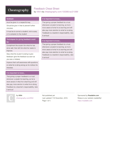 22 Feedback Cheat Sheets - Cheatography.com: Cheat Sheets For Every ...