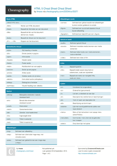 20 HTML5 Cheat Sheets - Cheatography.com: Cheat Sheets For Every Occasion